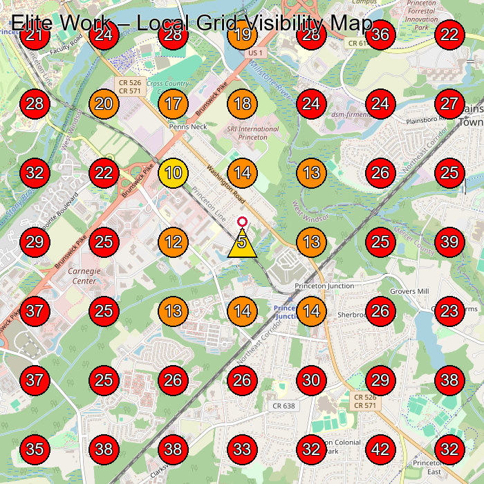 Elite Work GeoGrid visibility map for Tree Service in Plainsboro Township